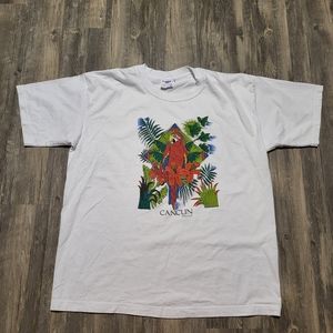 Vintage Cancun Mexico Graphic Tee Parrot Floral Paradise Shirt Size 2XL XXL